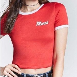 [FOREVER 21] Red Merci Cropped T-Shirt